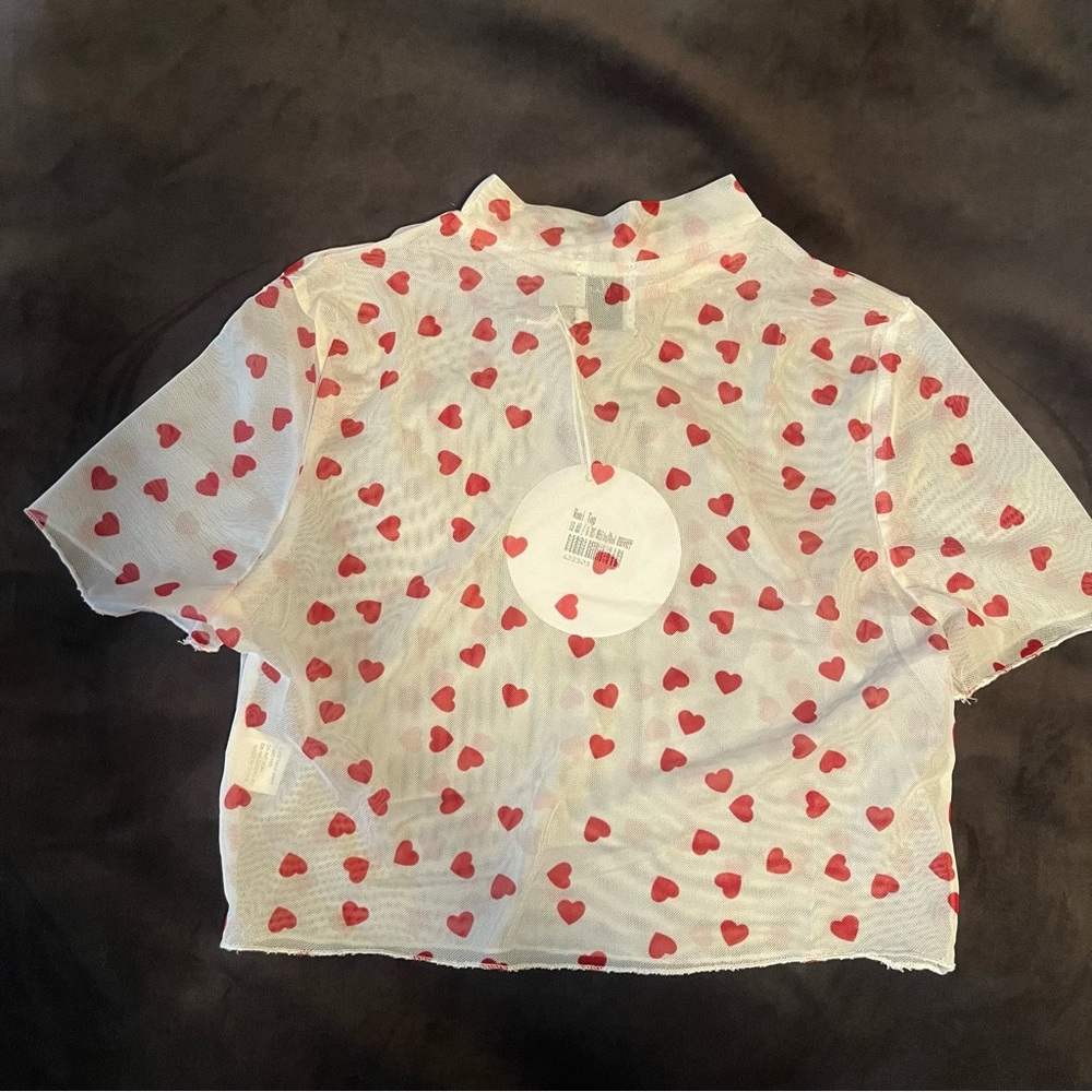 Sheer Top with Red Heart Pattern - Picture 2 of 4